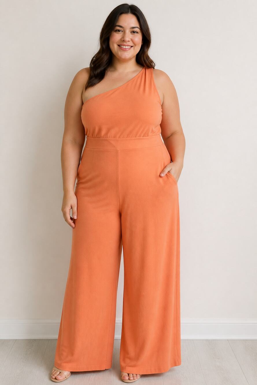 Goo Goo for Bar III One Shoulder Jumpsuit 2X Peach